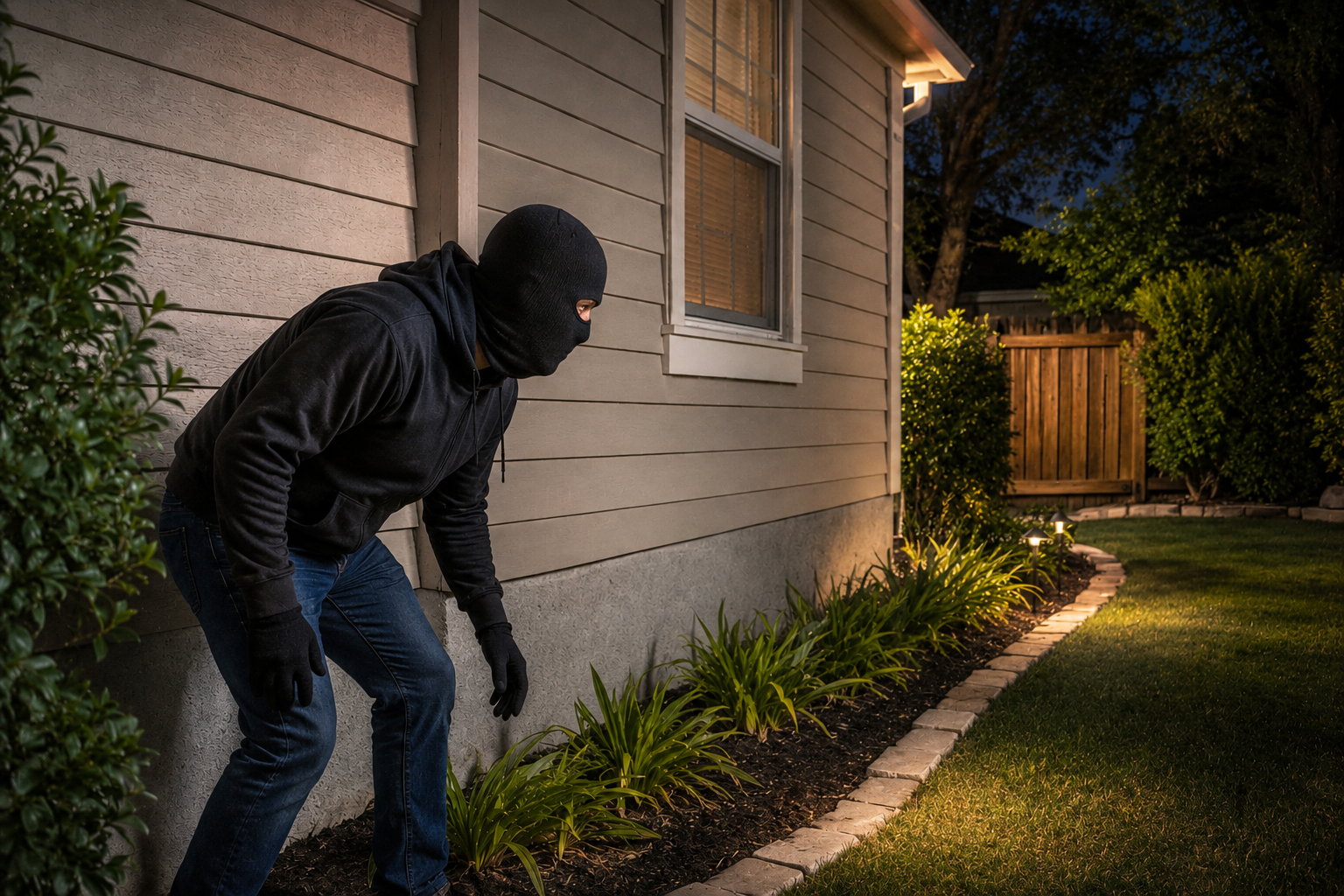 Outdoor security lighting around home with lighting